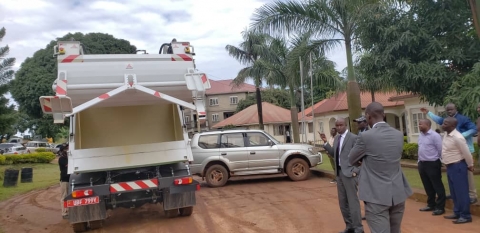 His Worship Juluis Mutebi together with the Town Clerk inspecting the trck